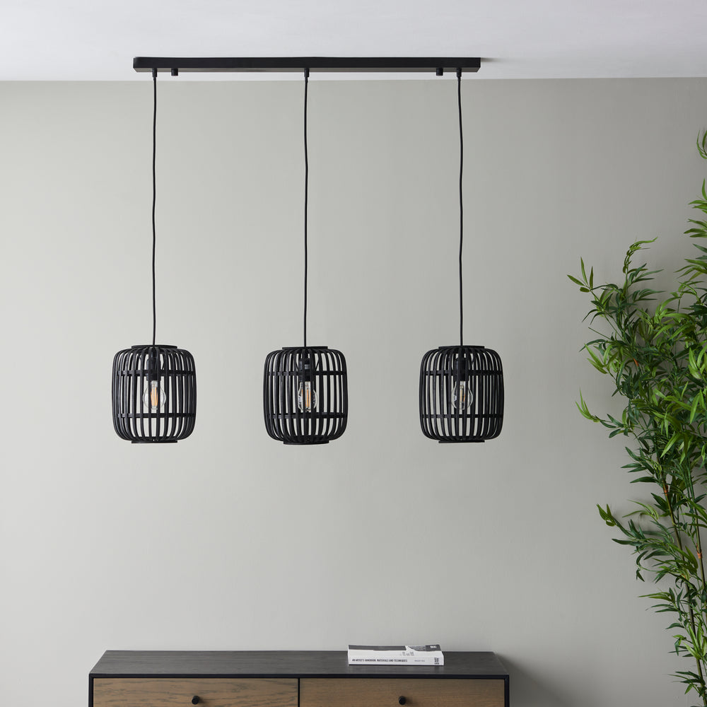 Gaia Collection Bamboo 3 Pendant Light in Black